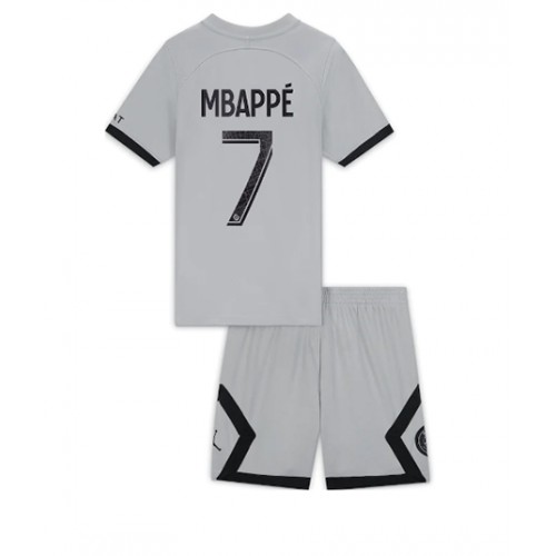 Paris Saint-Germain Kylian Mbappe #7 Bortedraktsett Barn 2022-23 Kortermet (+ Korte bukser) Paris Saint-Germain Kylian Mbappe #7 Bortedraktsett Barn 2022-23 Kortermet (+ Korte bukser)